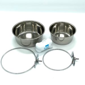 קערת נירוסטה עם מתקן תלייה לכלוב או לגדר