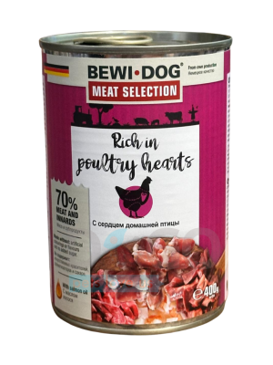 בווי דוג (BEWI DOG) – שימורים לכלב 400 גרם עשיר בלבבות עוף