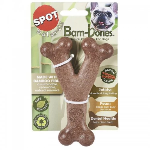 SPOT Bam-Bones Wishbone – במבונס צעצוע לעיסה לכלבים בצורת Y בטעם בייקון