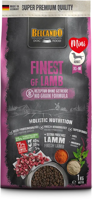 BELCANDO Finest GF Lamb –בלקנדו פיינסט כבש ללא דגנים - מזון יבש לכלבים קטנים עד בינוניים