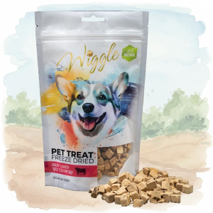 אריזת חטיף קוביות כבד בקר של WIGGLE, מיובש בהקפאה, רכיב יחיד טבעי.