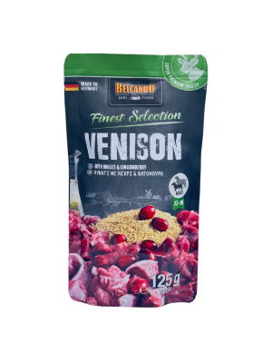 BELCANDO® Finest Selection –בשר צבי עם דוחן וחמוציות - בלקנדו פאוץ' מזון רטוב 125 גרם