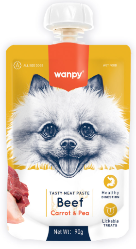 וונפי (Wanpy) – מוס בטעם בקר, עוף, גזר ואפונה לכלבים (90 גרם)