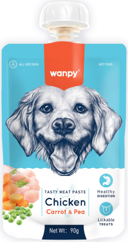 וונפי (Wanpy) – מוס בטעם עוף, גזר ואפונה לכלבים (90 גרם)