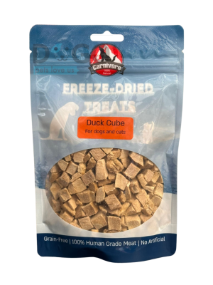 קרניבור חטיף אילוף טבעי - קוביות חזה ברווז מיובשות בהקפאה -40 גרם