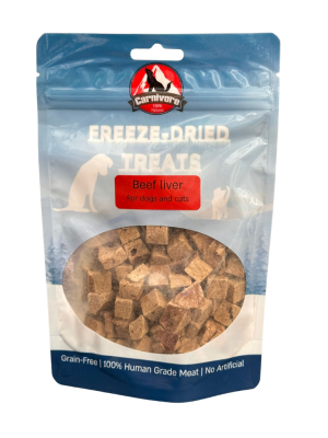 קרניבור חטיף אילוף טבעי - קוביות כבד בקר מיובשות בהקפאה -40 גרם