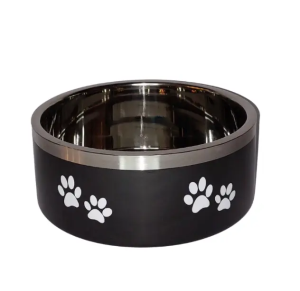 קערת נירוסטה דופן כפולה למניעת החלקה - שחור