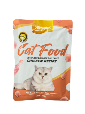 מארז מזון רטוב לחתולים פט מטרו - פאוץ' עוף - 8 יח' | PetMetro Chicken